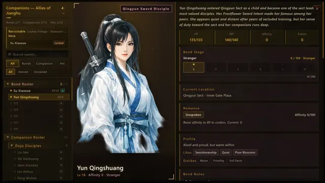 Companion panel: Yun Qingshuang of Qingyun Sect